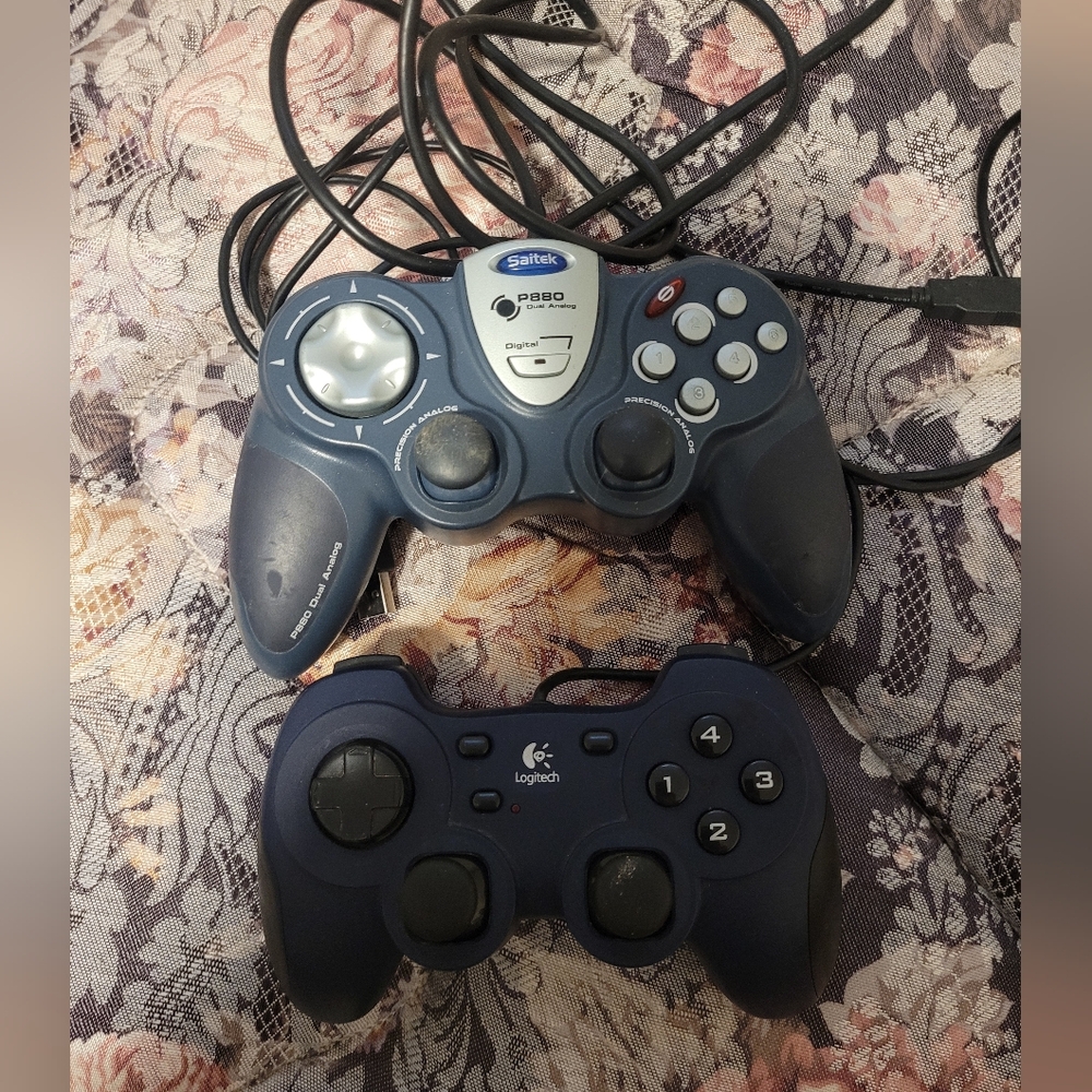 Logitech and Saitek Blue Game Controllers